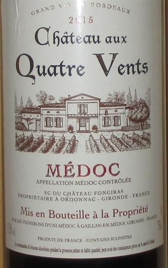 2015 Château aux Quatre Vents, Medoc, Bordeaux, Frankrig