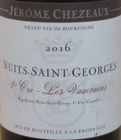 2016 Nuits-Saint-Georges 1. Cru Les Vaucrains, Jerome Chezeaux, Bourgogne, Frankrig