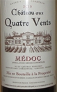 2015 Chateau aux Quatre Vents, Medoc, Bordeaux, Frankrig